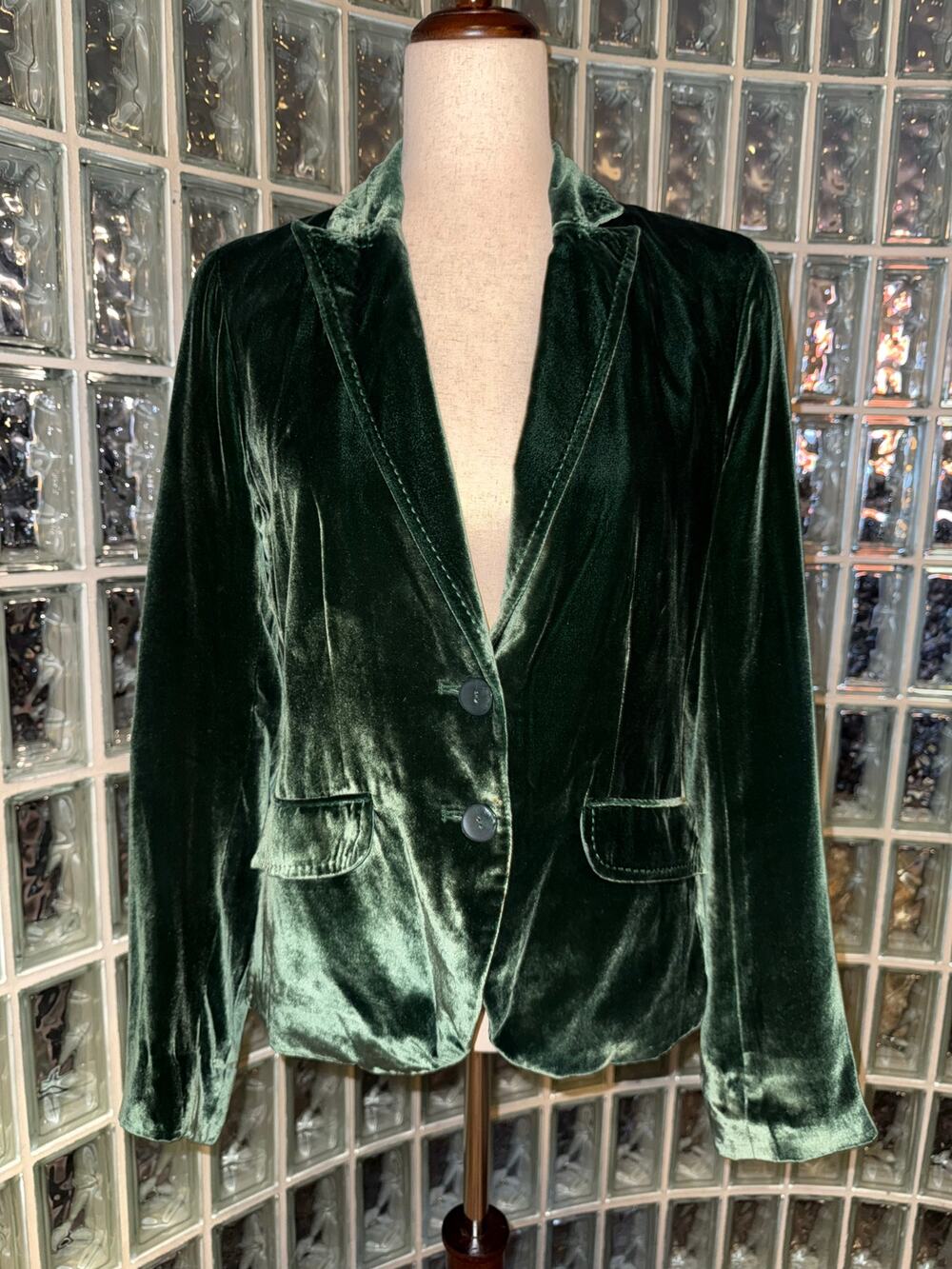 Lucky Brand vintage silk blend velvet blazer - emerald green - Size Small - OG